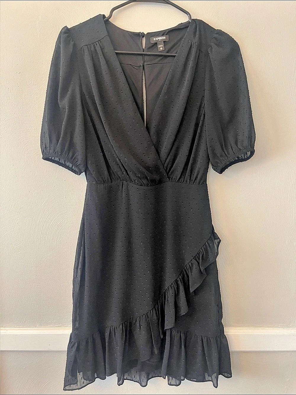 Express Polka Dot Ruffle Mini Dress in Black Size XS